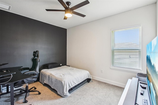 3952 Bonfire Dr, Odessa, FL 33556 - carpeted bedroom featuring ceiling fan, baseboards, and visible vents