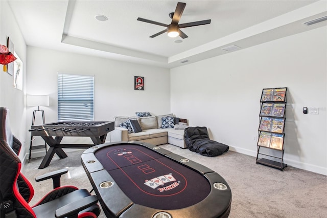 3952 Bonfire Dr, Odessa, FL 33556 - recreation room featuring visible vents, baseboards, ceiling fan, and carpet floors