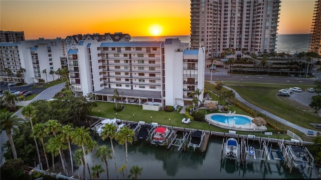 1581 Gulf Blvd Unit 301N, Clearwater Beach, FL 33767 - aerial view at dusk with a water view