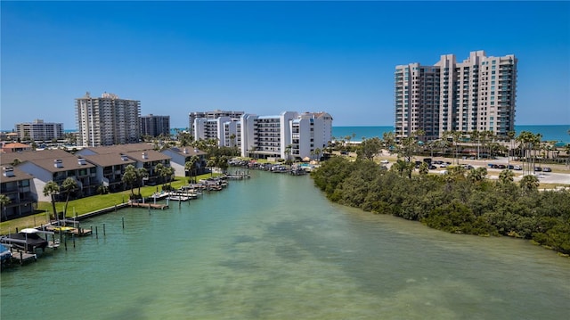 1581 Gulf Blvd Unit 301N, Clearwater Beach, FL 33767 - bird's eye view featuring a city view and a water view