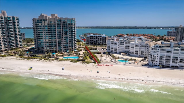 1581 Gulf Blvd Unit 301N, Clearwater Beach, FL 33767 - birds eye view of property with a view of the beach and a water view