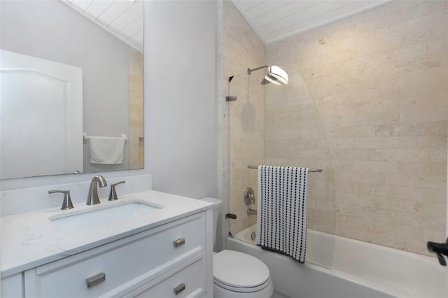 bathroom with vanity, shower / bathing tub combination, and toilet