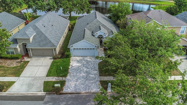 bird's eye view featuring a water view