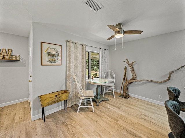 131 Oak Park Ave, Brooksville, FL 34601 - sitting room featuring baseboards, a ceiling fan, visible vents, and light wood-style flooring