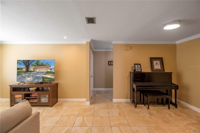 11210 Wheeling Dr, Tampa, FL 33625 - living room with crown molding, a textured ceiling, and baseboards