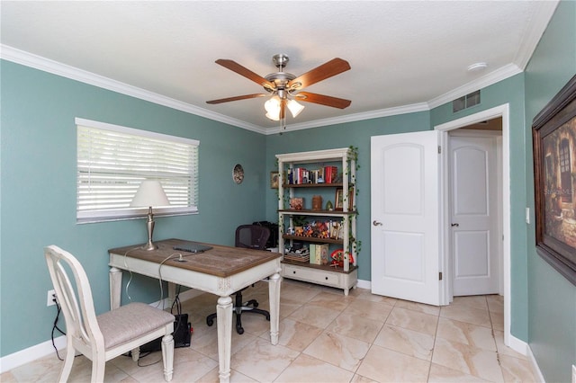11210 Wheeling Dr, Tampa, FL 33625 - office space with ornamental molding, ceiling fan, and baseboards