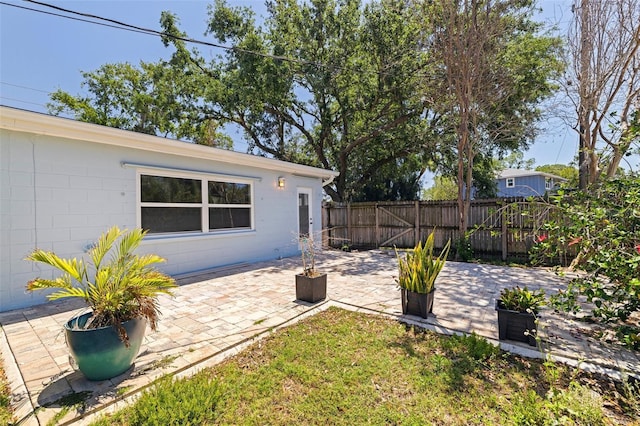 view of yard with a fenced backyard and a patio