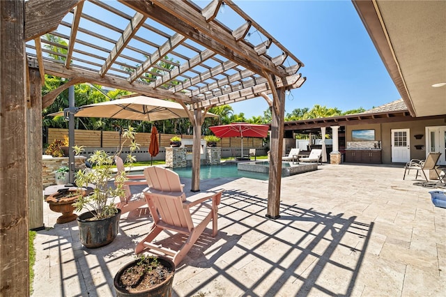 6129 Leeland St S, Saint Petersburg, FL 33715 - view of patio with a pergola, a pool with connected hot tub, and a fenced backyard