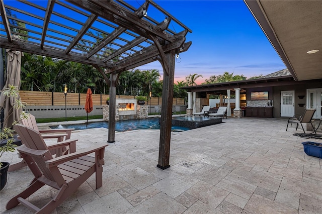 6129 Leeland St S, Saint Petersburg, FL 33715 - view of patio / terrace featuring a fenced backyard, a fenced in pool, and an in ground hot tub