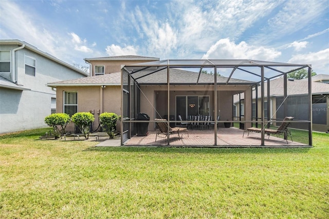 7815 Blue Spring Dr, Land O Lakes, FL 34637 - back of property with stucco siding, a patio area, a lanai, and a yard