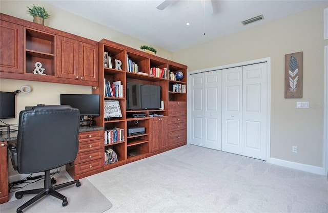 6303 Vista Verde Dr E, Gulfport, FL 33707 - office space featuring ceiling fan, visible vents, and light carpet
