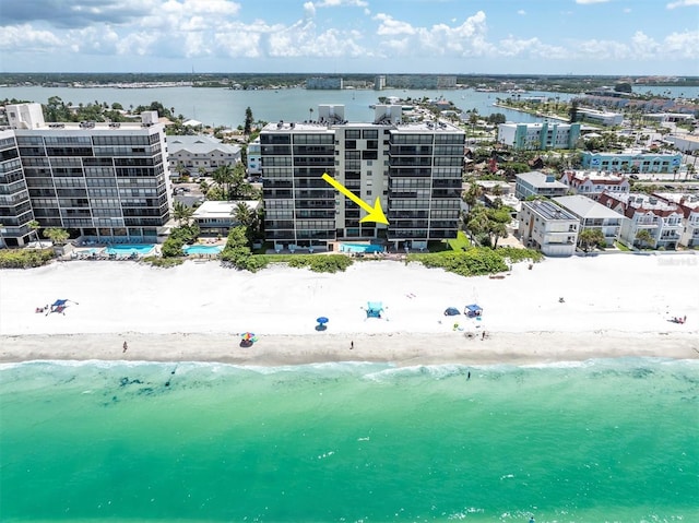 15400 Gulf Blvd Unit 202, Madeira Beach, FL 33708 - drone / aerial view with a water view and a view of the beach
