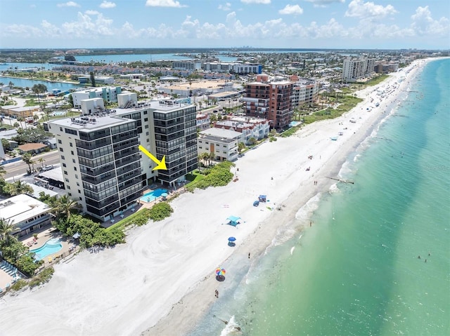 15400 Gulf Blvd Unit 202, Madeira Beach, FL 33708 - birds eye view of property featuring a water view, a city view, and a beach view
