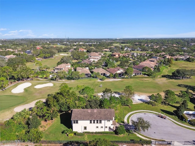 aerial view featuring a residential view and view of golf course