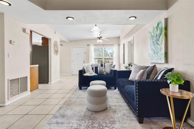 8184 Rose Ter, Seminole, FL 33777 - living area with tile patterned flooring, visible vents, a ceiling fan, and baseboards