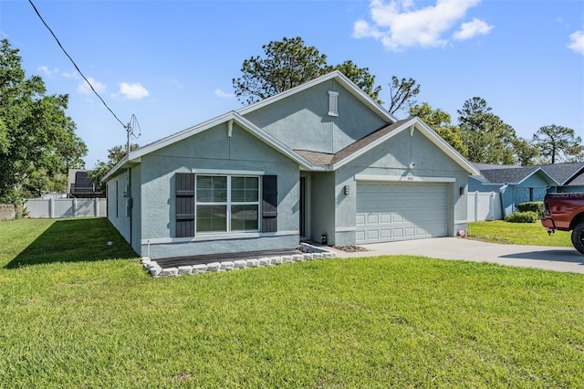 10463 Baylor Dr, Spring Hill, FL 34608 - single story home with stucco siding, a front lawn, fence, and a garage
