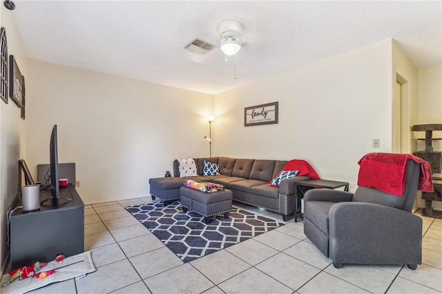 1309 Malone Ave, Spring Hill, FL 34606 - living area with a ceiling fan, visible vents, and light tile patterned flooring
