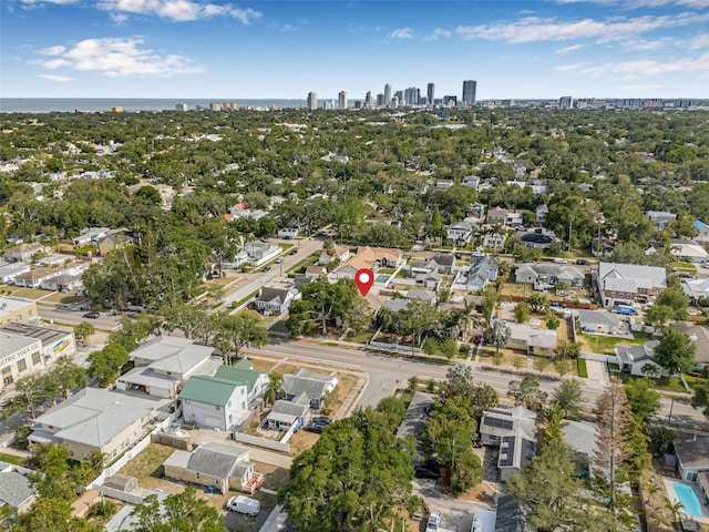 drone / aerial view featuring a view of city and a residential view
