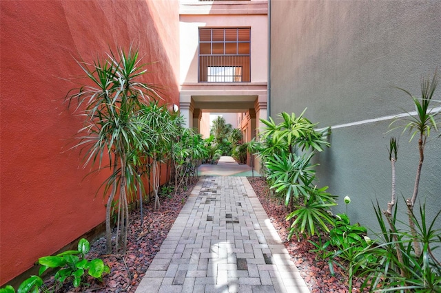 doorway to property with stucco siding