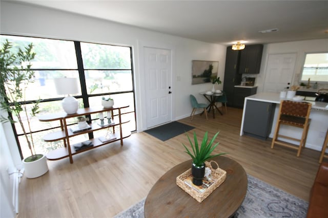 living area with light wood-type flooring