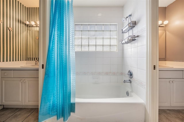 2704 Chambray Ln, Tampa, FL 33611 - full bath with shower / bath combination with curtain, tile patterned floors, and vanity