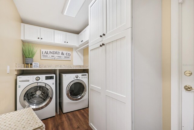 1004 Hollyberry Ct, Brandon, FL 33511 - washroom with washer and clothes dryer, dark wood-style floors, and cabinet space