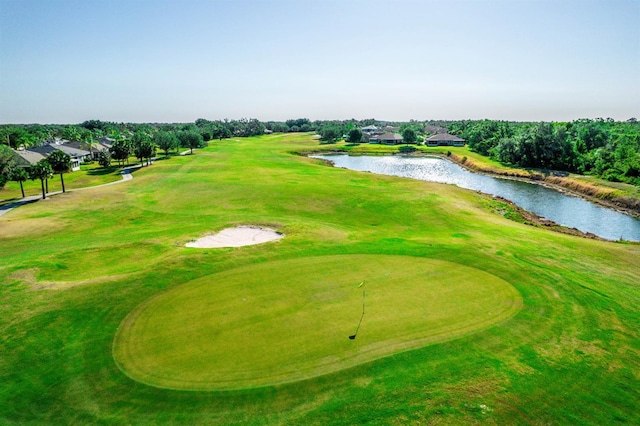 view of property's community featuring view of golf course and a water view