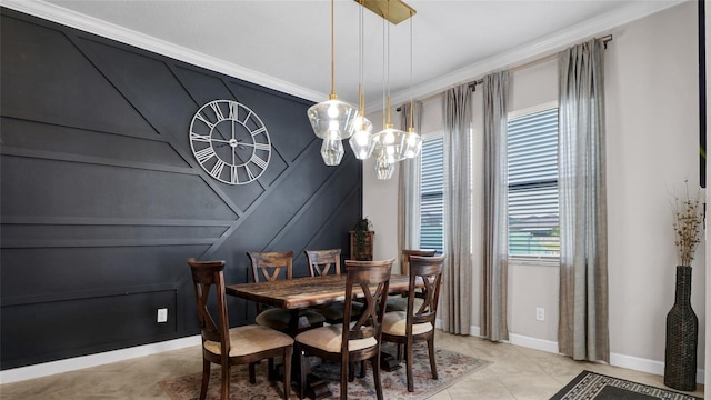 11720 Navajo Sandstone St, Riverview, FL 33579 - dining area with baseboards, ornamental molding, and a decorative wall