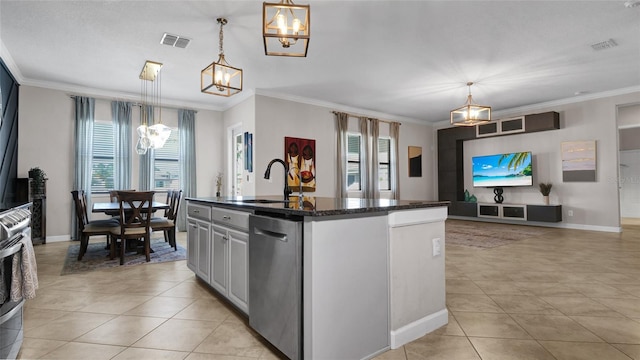 11720 Navajo Sandstone St, Riverview, FL 33579 - kitchen with plenty of natural light, visible vents, dishwasher, a sink, and a notable chandelier