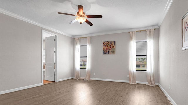 11720 Navajo Sandstone St, Riverview, FL 33579 - unfurnished room featuring baseboards, a ceiling fan, wood finished floors, and ornamental molding