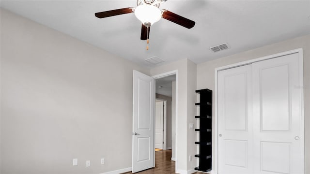 11720 Navajo Sandstone St, Riverview, FL 33579 - unfurnished bedroom featuring baseboards, ceiling fan, a closet, and visible vents