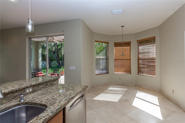 11102 Avery Oaks Dr, Tampa, FL 33625 - kitchen with decorative light fixtures, dishwasher, visible vents, and a ceiling fan