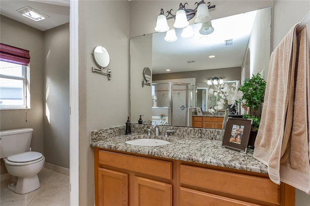 11102 Avery Oaks Dr, Tampa, FL 33625 - full bathroom featuring tile patterned floors, visible vents, toilet, vanity, and a stall shower