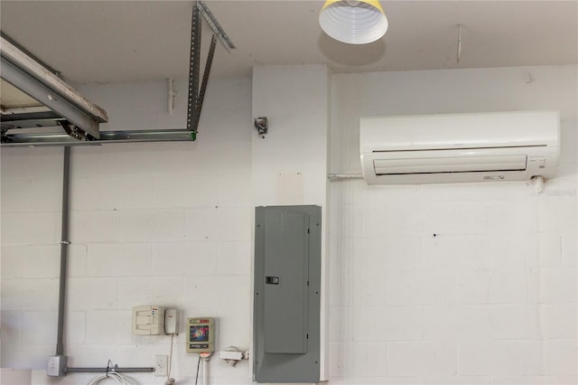 11102 Avery Oaks Dr, Tampa, FL 33625 - interior space featuring concrete block wall, electric panel, and an AC wall unit