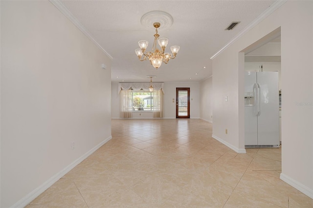 1144 Lanyard St, Palm Harbor, FL 34685 - spare room with visible vents, ornamental molding, baseboards, and an inviting chandelier
