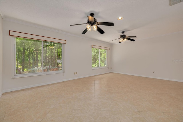 1144 Lanyard St, Palm Harbor, FL 34685 - spare room with visible vents, crown molding, light tile patterned flooring, baseboards, and recessed lighting