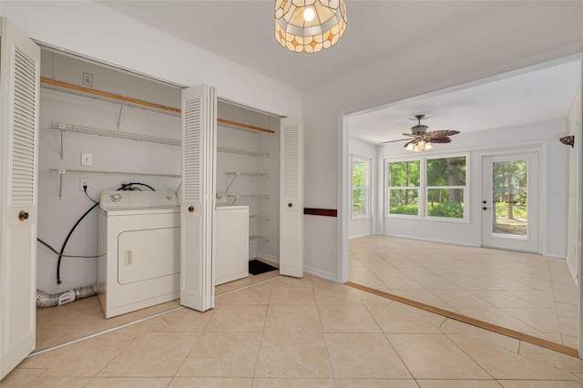 1144 Lanyard St, Palm Harbor, FL 34685 - washroom with washer / clothes dryer, light tile patterned flooring, laundry area, and ceiling fan