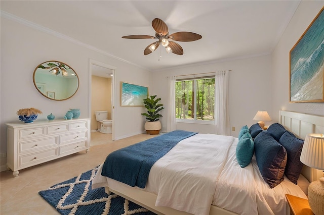 1144 Lanyard St, Palm Harbor, FL 34685 - bedroom featuring light tile patterned floors, baseboards, ornamental molding, and connected bathroom