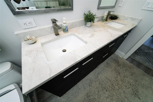 full bathroom featuring toilet and double vanity