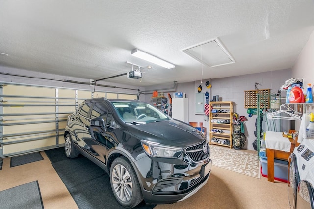 708 Sandy Hills Ave, Tarpon Springs, FL 34689 - garage featuring a garage door opener, electric panel, and concrete block wall