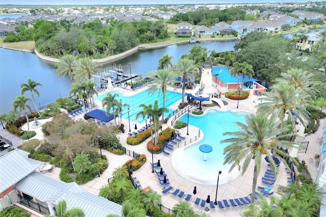 aerial view with a water view