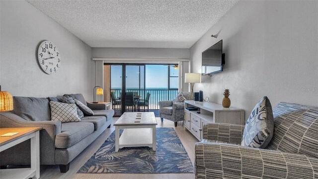 13720 Gulf Blvd Unit 305, Madeira Beach, FL 33708 - living area with wood finished floors and a textured ceiling