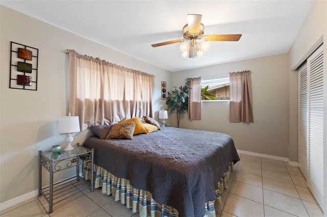 5561 24th Ter N, Saint Petersburg, FL 33710 - tiled bedroom with a closet, baseboards, and ceiling fan