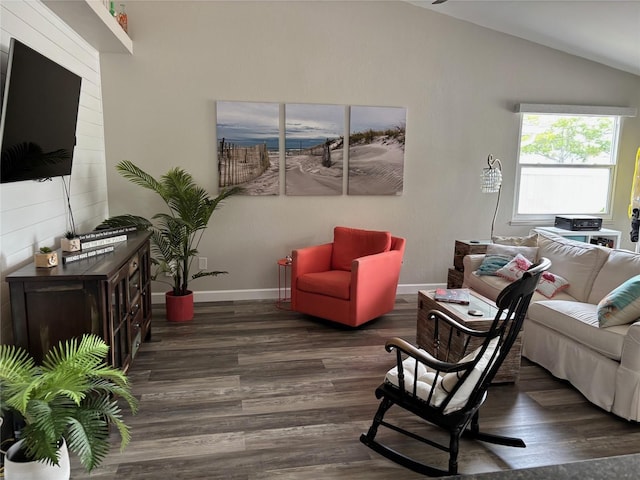 1165 Falcon Dr, Dunedin, FL 34698 - living room with wood finished floors, lofted ceiling, and baseboards