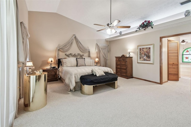 2914 Timber Knoll Dr, Valrico, FL 33596 - carpeted bedroom featuring vaulted ceiling and a ceiling fan