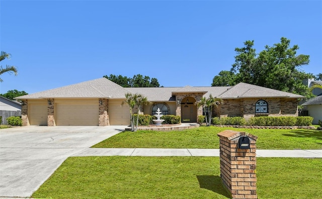2914 Timber Knoll Dr, Valrico, FL 33596 - view of front of home featuring a garage, driveway, a front yard, and brick siding