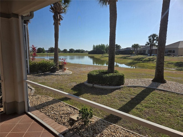 view of yard with a water view