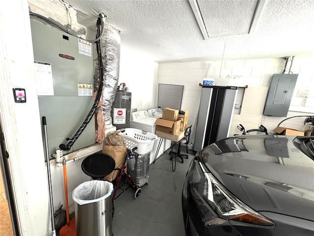 13924 Pathfinder Dr, Tampa, FL 33625 - garage with water heater, concrete block wall, and electric panel