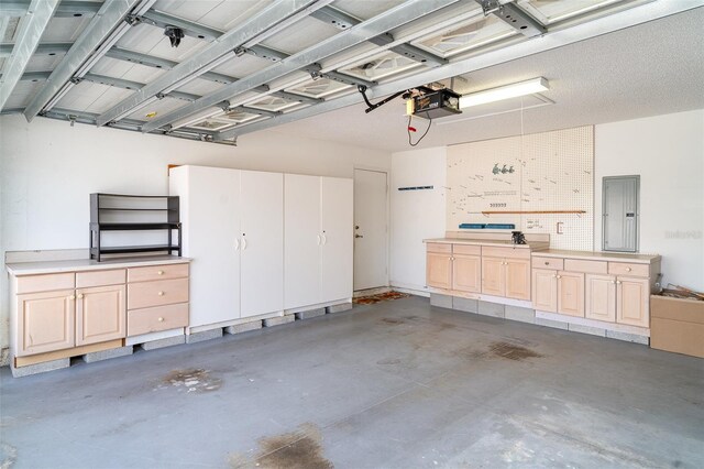 garage featuring a garage door opener and electric panel