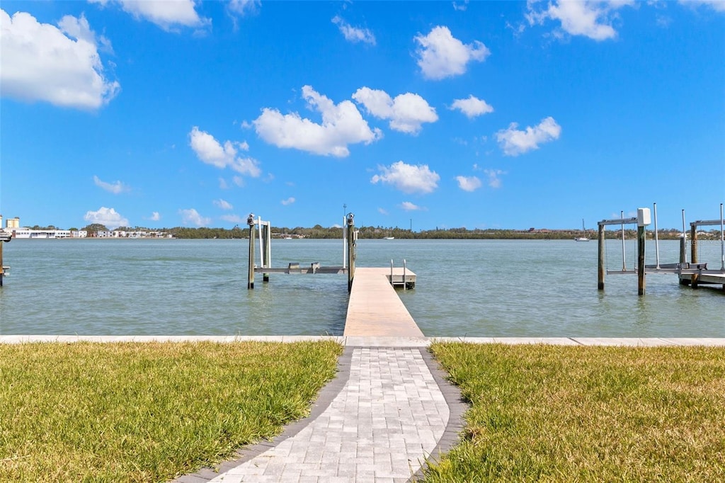 dock area featuring a water view and boat lift